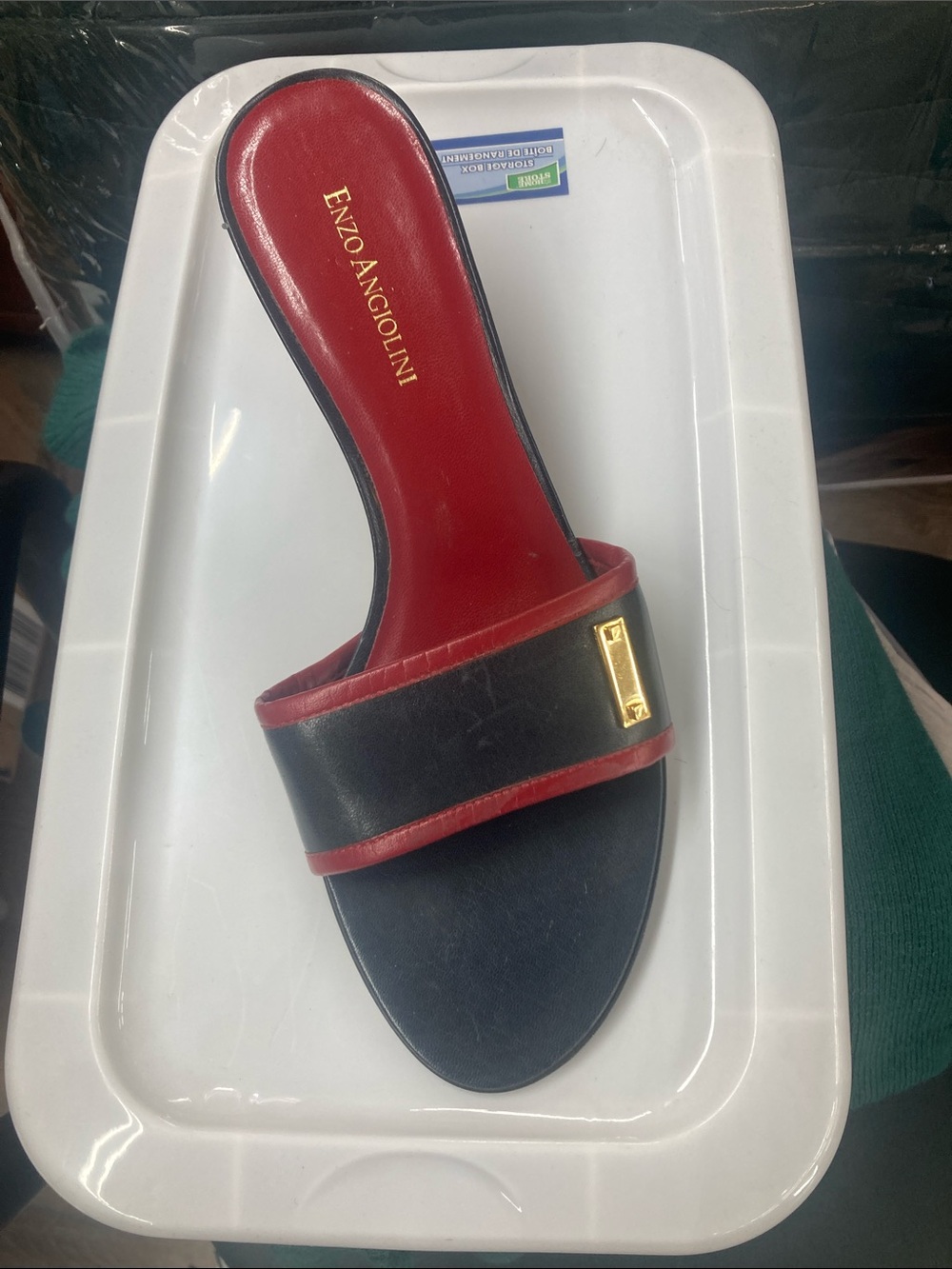 Enzo Angiolini Black and Red Slide Mule with Gold Accent